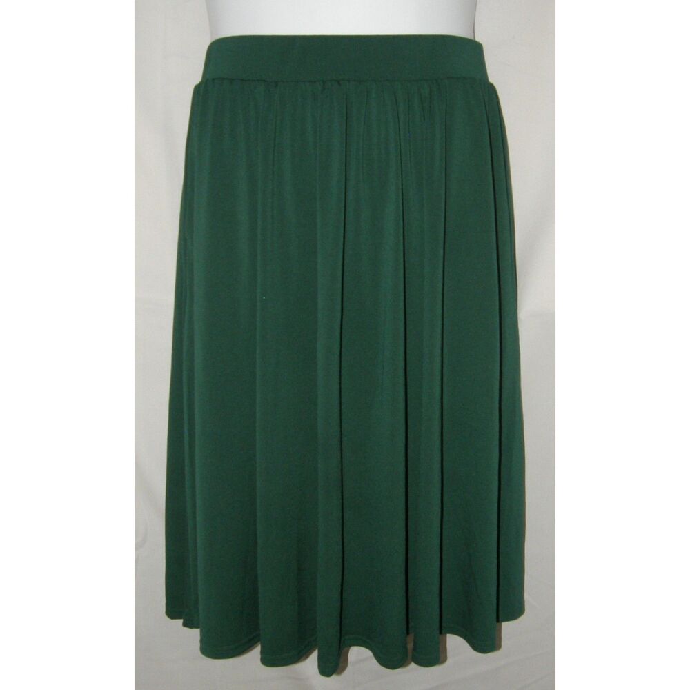 LEOTA  Dark Green Sz Large Casual or Dress Elastic Waist Stretchy Skirt Pockets